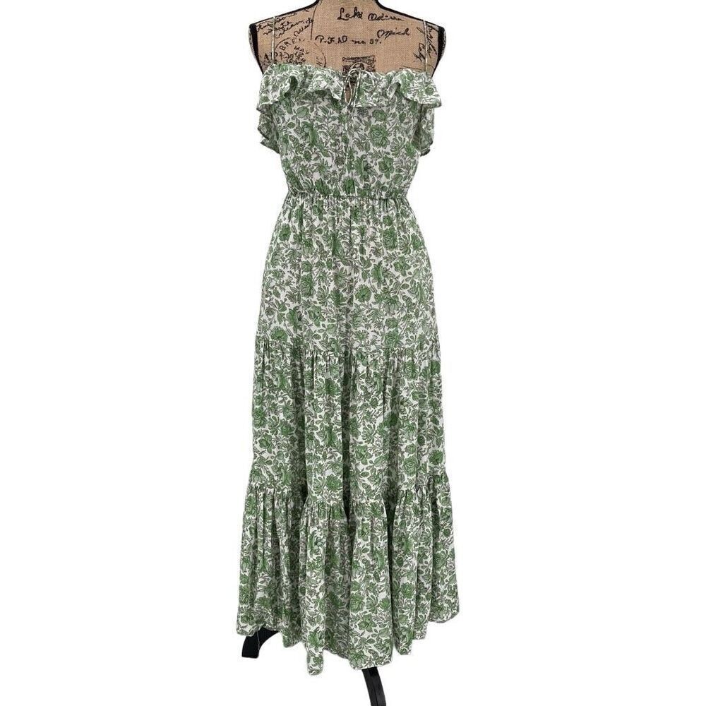 J Crew Tiered Maxi‎ Dress Sleeveless Tossed Floral Green White Women XXS B1599